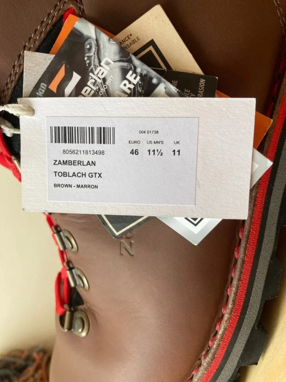 NWT Zamberlan Mens Toblach GTX 11.5 Waxed Brown EU 46 Hiking Boots Italy